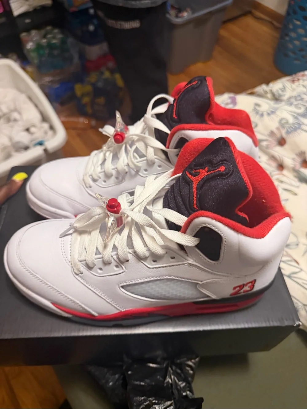 Air Jordan 5’s White & Red Basketball Shoes